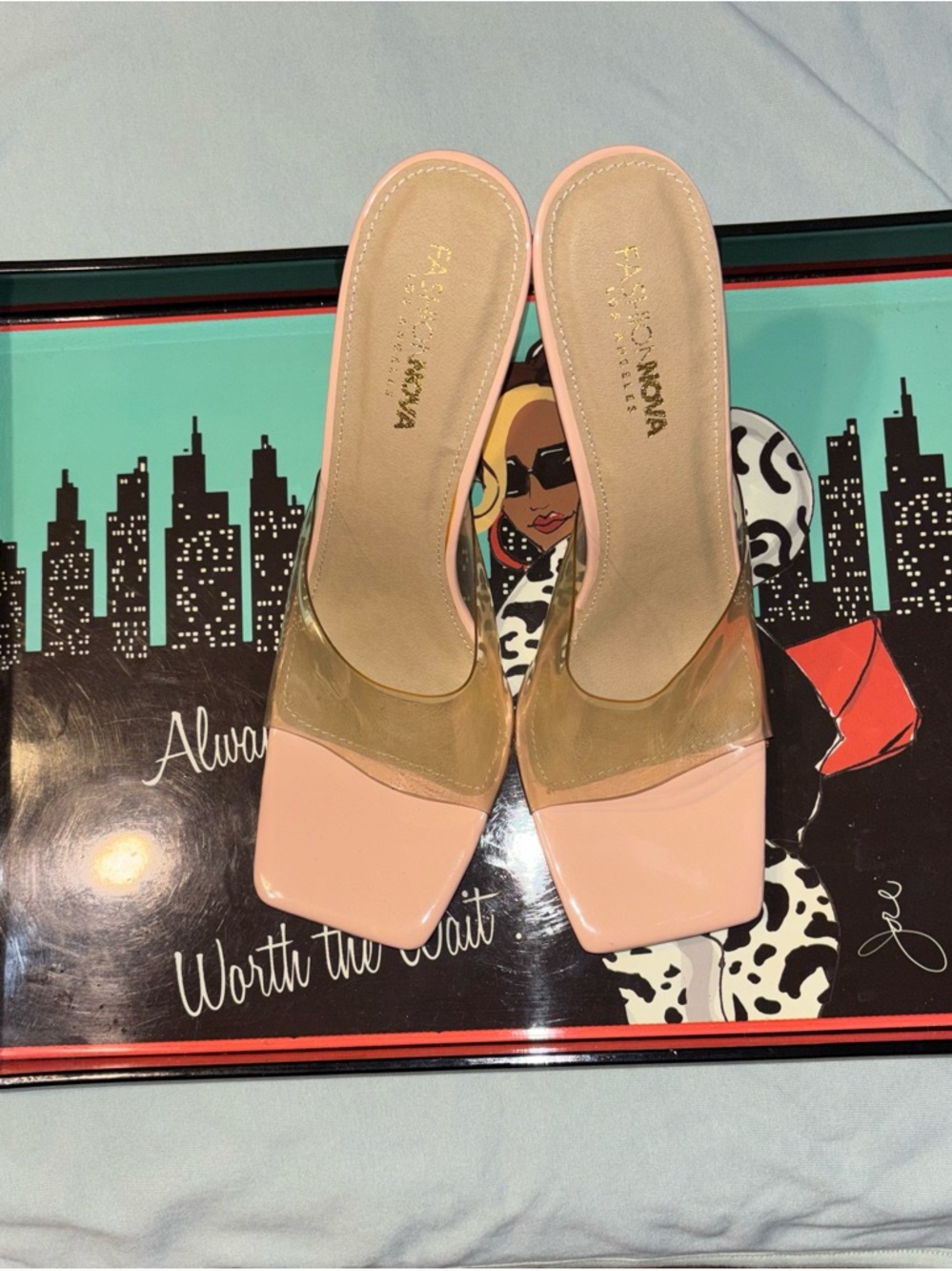 Fashion Nova Nude Square-Toe Clear Strapless Slide Mules